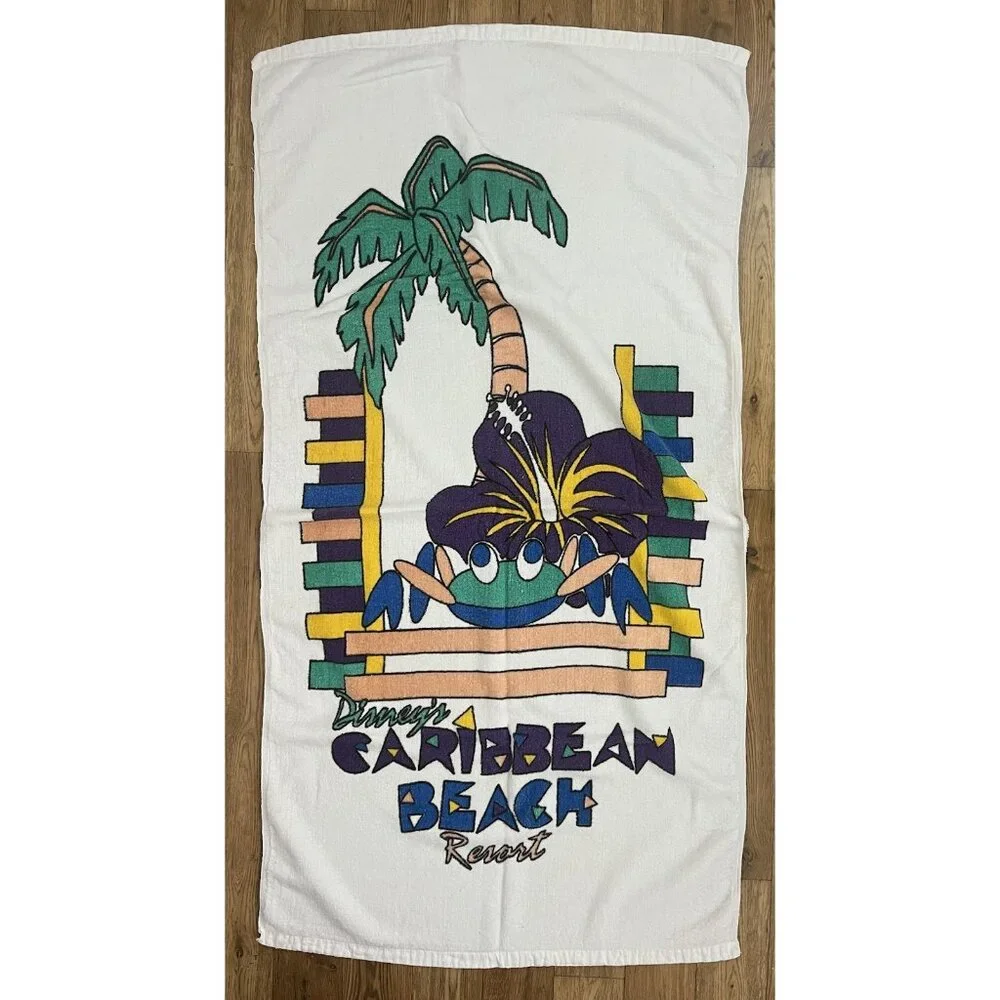 Vintage Disney Caribbean Beach Resort Beach Towel Sherry Mfg Cotton 28x53